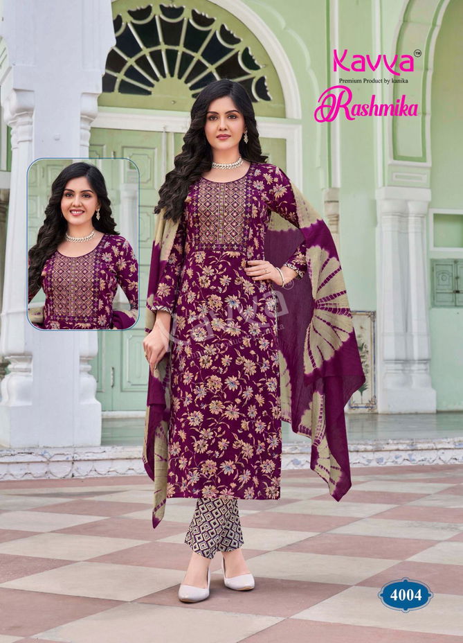 Rashmika Vol 04 By Kavya Rayon Foil Printed Kurti With Bottom Dupatta Wholesale Online
